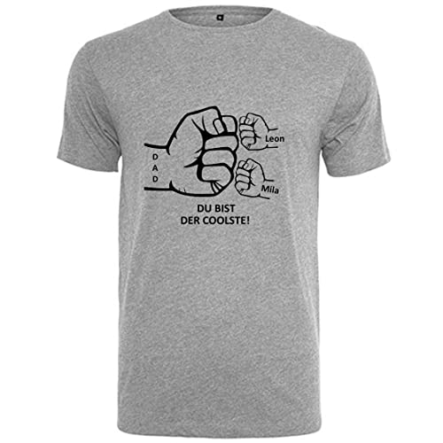minimutz Papa T-Shirt personalisiert mit Namen | Herren Shirt Dad Bedruckt mit Faust und coolem Spruch | Personalisiertes Geschenk Vatertag Männer Vatertagsgeschenk (hellgrau L) von minimutz