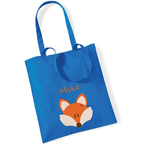 minimutz Personalisierter Jutebeute mit Namen | große Stofftasche Baumwolle Motiv Tier Fuchs | Personalisierter Kitabeutel Mädchen Jungen (royalblau) von minimutz
