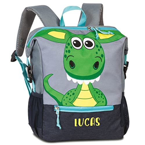 minimutz Personalisierter Kindergarten-Rucksack Dino mit Name | Kleiner Rucksack Kinder Freizeitrucksack aus recyceltem Material Tiermotiv Jungen von minimutz