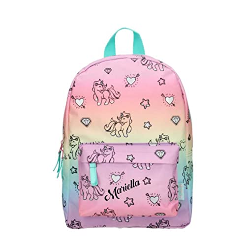 minimutz Personalisierter Kindergarten-Rucksack Einhorn Regenbogen mit Name Mädchen | Kleiner Rucksack Kinder Pastell Rosa Farbverlauf Stern Herz von minimutz