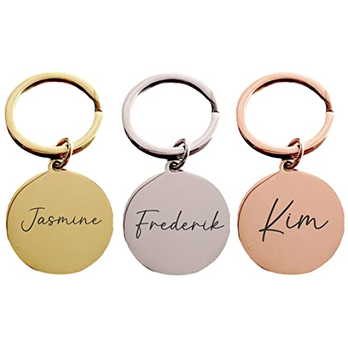 minimutz Schlüsselanhänger personalisiert mit Namen in gold| Runder Anhänger für Schlüssel Keychain mit Gravur Mädchen Jungen von minimutz