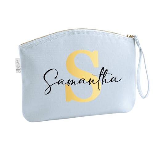 minimutz Schminktasche für Mädchen mit Name | Motiv Buchstabe Initiale inkl. Namensdruck | Personalisierte Kosmetiktasche Ordnungshüter Mädchen Damen XL (35 x 25 cm) in Pastellblau von minimutz
