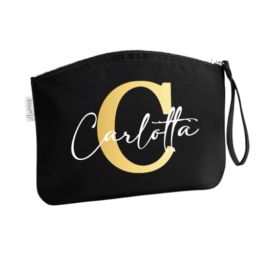 minimutz Schminktasche für Mädchen mit Name | Motiv Buchstabe Initiale inkl. Namensdruck | Personalisierte Kosmetiktasche Ordnungshüter Mädchen Damen XL (35 x 25 cm) in schwarz von minimutz