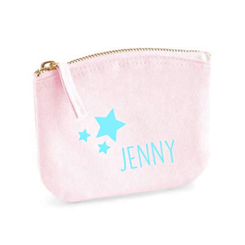 minimutz Schminktasche für Mädchen | personalisiert mit Namensdruck & Sterne | kleine Kosmetiktasche für Kinder inkl. Name | Make-up Täschchen mit Reißverschluss | Abmessung: S (14 x 11 cm) rosa von minimutz