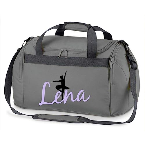 minimutz Sporttasche Ballett mit Namen | Personalisieren & Bedrucken | Motiv Ballett-Tänzerin Ballerina | Reisetasche Umhänge-Tasche für Mädchen (grau) von minimutz