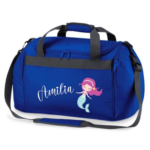 minimutz Sporttasche Schwimmen für Kinder - Personalisierbar mit Name - Schwimmtasche Meerjungfrau Duffle Bag für Mädchen und Jungen (Royalblau) von minimutz