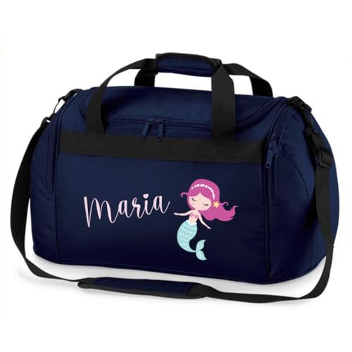 minimutz Sporttasche Schwimmen für Kinder - Personalisierbar mit Name - Schwimmtasche Meerjungfrau Duffle Bag für Mädchen und Jungen (dunkelblau) von minimutz