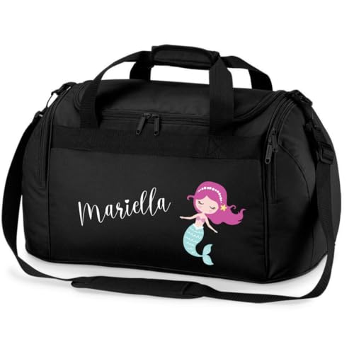 minimutz Sporttasche Schwimmen für Kinder - Personalisierbar mit Name - Schwimmtasche Meerjungfrau Duffle Bag für Mädchen und Jungen (schwarz) von minimutz