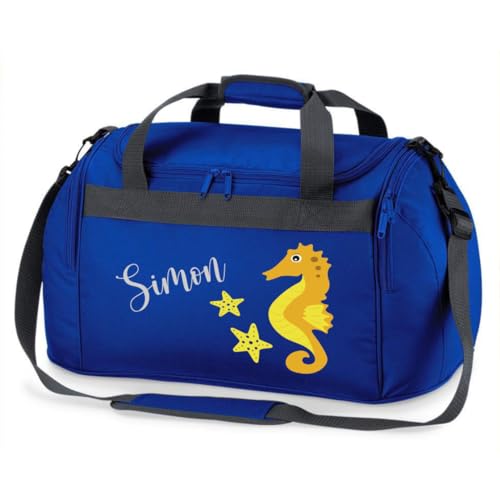 minimutz Sporttasche Schwimmen für Kinder - Personalisierbar mit Name - Schwimmtasche Seepferdchen Duffle Bag für Mädchen und Jungen (Royalblau) von minimutz