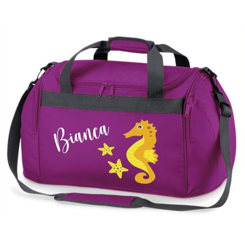 minimutz Sporttasche Schwimmen für Kinder - Personalisierbar mit Name - Schwimmtasche Seepferdchen Duffle Bag für Mädchen und Jungen (lila) von minimutz