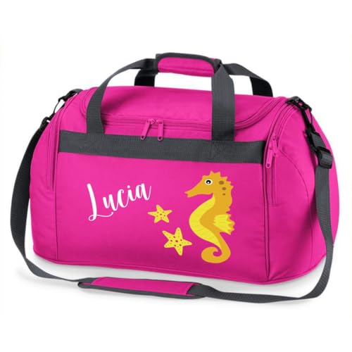 minimutz Sporttasche Schwimmen für Kinder - Personalisierbar mit Name - Schwimmtasche Seepferdchen Duffle Bag für Mädchen und Jungen (pink) von minimutz
