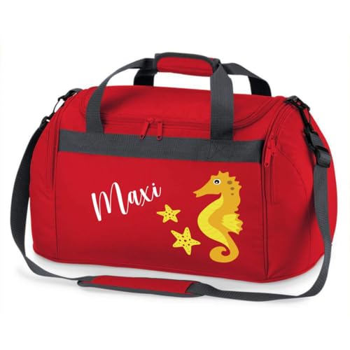 minimutz Sporttasche Schwimmen für Kinder - Personalisierbar mit Name - Schwimmtasche Seepferdchen Duffle Bag für Mädchen und Jungen (rot) von minimutz