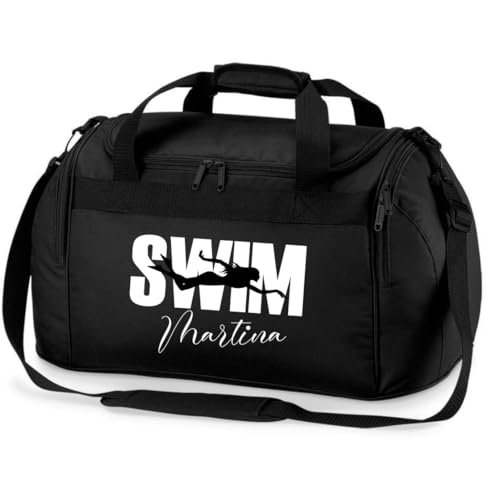 minimutz Sporttasche Schwimmen für Kinder - Personalisierbar mit Name - Schwimmtasche Swim Duffle Bag für Mädchen und Jungen (schwarz) von minimutz