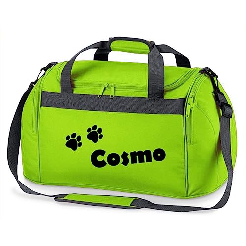 minimutz Sporttasche mit Pfoten | Personalisiert mit Namen | Sporttasche für Tierliebhaber Kinder | Hundetasche für die Tierpension | Reisetasche und Urlaubs-Tasche für Tiere (grün) von minimutz