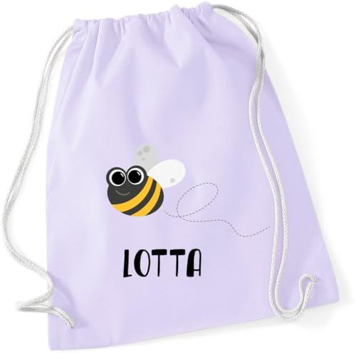 minimutz Turnbeutel Biene - Personalisiert mit Namen - Kinder Stoffbeutel Rucksack zum Zuziehen - Sportbeutel Baumwolle zum Zuziehen - 12L - 37x46cm (pastelllila) von minimutz
