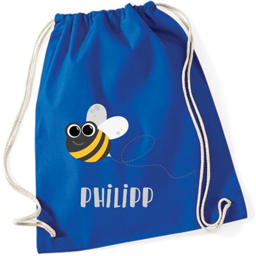 minimutz Turnbeutel Biene - Personalisiert mit Namen - Kinder Stoffbeutel Rucksack zum Zuziehen - Sportbeutel Baumwolle zum Zuziehen - 12L - 37x46cm (royalblau) von minimutz
