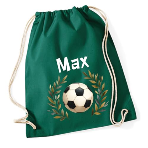 minimutz Turnbeutel Fußball Jungen, Stoffbeutel Baumwolle mit Name, Rucksack Kordel zum Zuziehen, Sportbeutel Schule, Wechselwäschebeutel Kita Kindergarten (dunkelgrün) von minimutz