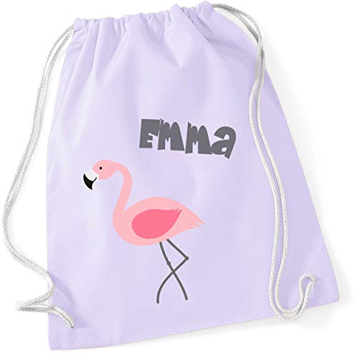 minimutz Turnbeutel mit Namen | Motiv Flamingo Vogel | inkl. NAMENSDRUCK | Stoffbeutel Hipster-Rucksack für Kinder & Mädchen in rosa pink lila (pastelllila) von minimutz