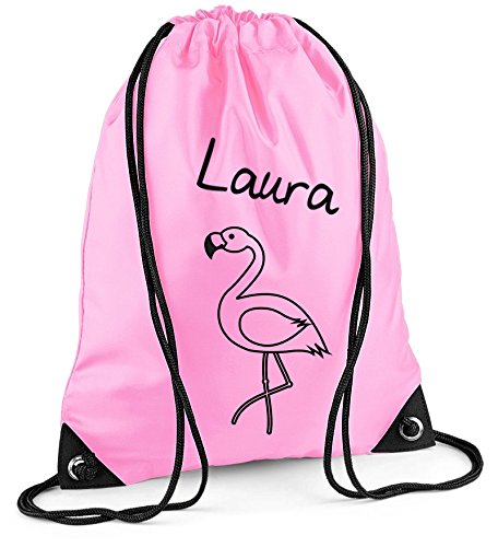 minimutz Turnbeutel mit Namen | inkl. NAMENSDRUCK | Motiv Flamingo rosa schwarz | personalisiert & bedruckt | Kinder Mädchen Sportbeutel Rucksack Kindergarten von minimutz