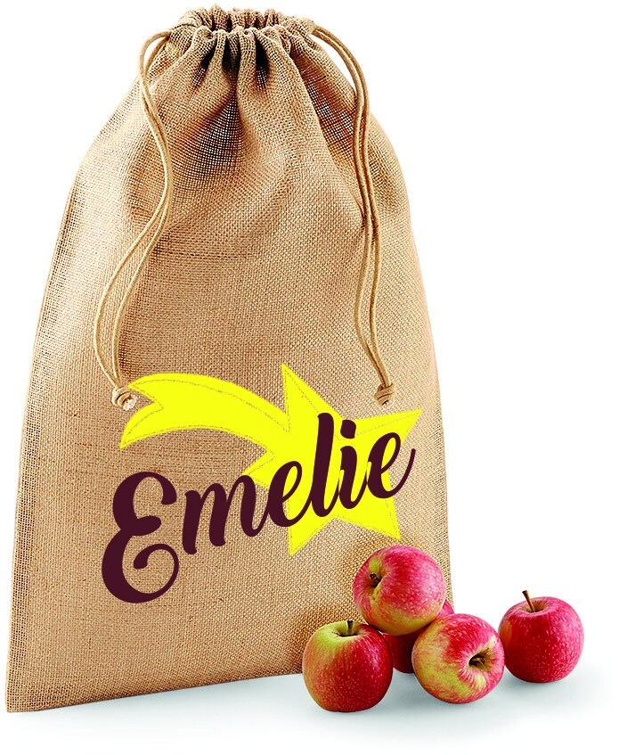 Jutebeutel Als Nikolaussäckchen Mit Namensdruck | Sternschnuppe Schneemann Tannenbaum Nikolausbeutel Für Kinder Bedruckt von minimutzShop