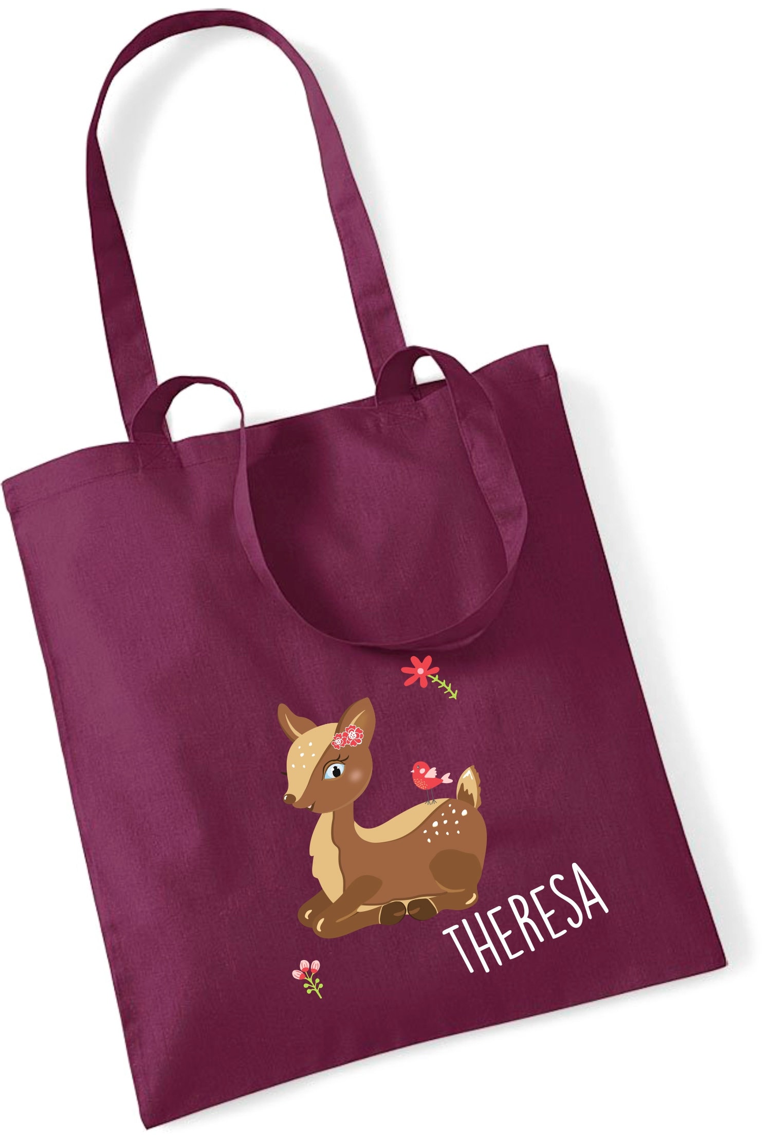 Jutebeutel Reh-Kitz Mit Eigenem Namen Bedruckt | Große Stofftasche Baumwolle Mädchen Personalisierter Kitabeutel Wechselwäsche von minimutzShop