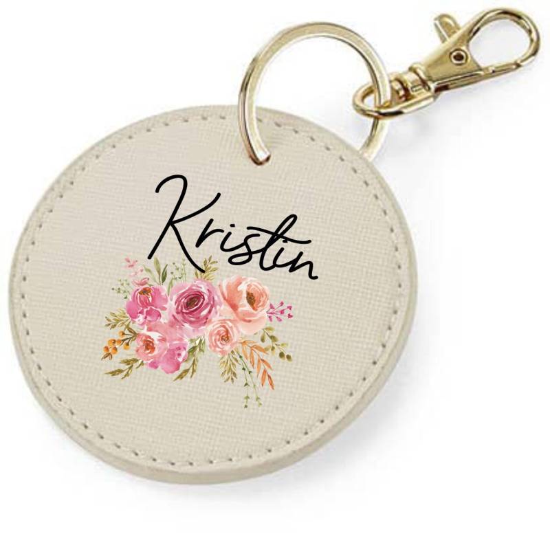 Schlüsselanhänger Personalisiert Mit Namen Und Blumen | Taschenanhänger Accessoire Ring Karabiner in Gold Geschenk Damen Mädchen von minimutzShop
