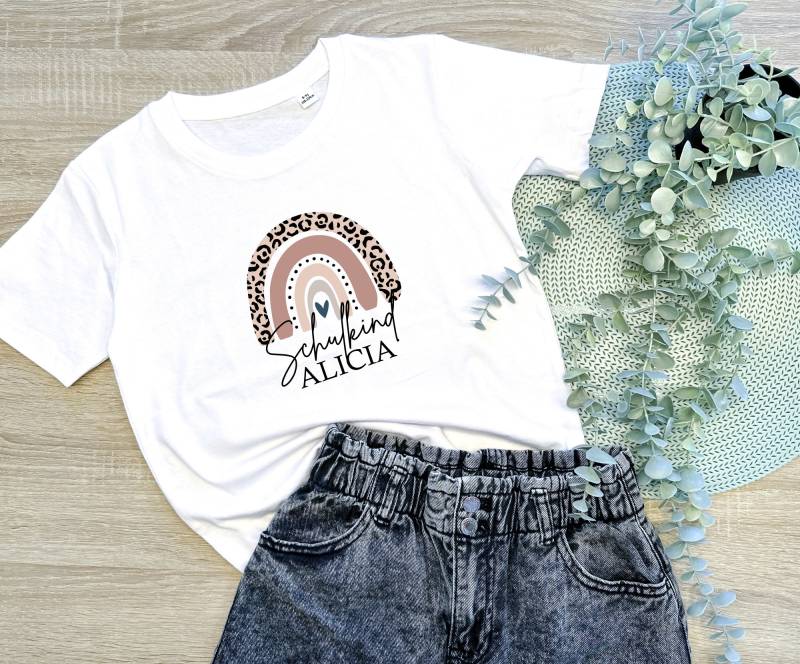 T-Shirt Kinder Einschulung Personalisiert | Kindershirt Schulkind 2024 Mädchen Mit Name Outfit Schulanfang 1.klasse Grundschule Regenbogen von minimutzShop