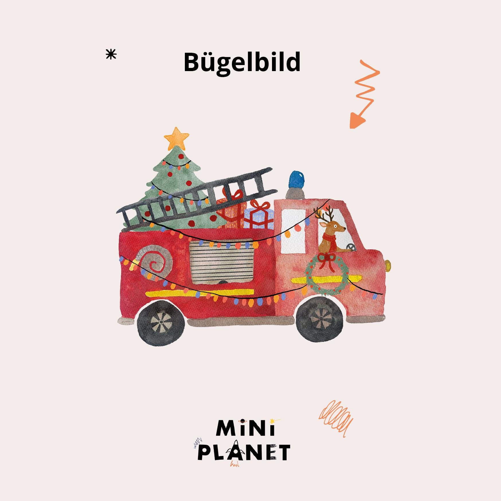 Bügelbild Weihnachts-Feuerwehr | Dtf Aufbügler Kinder Aquarell Feuerwehrauto Christmas Fire Truck Iron On Transfer Geschenk Idee von miniplanetshop
