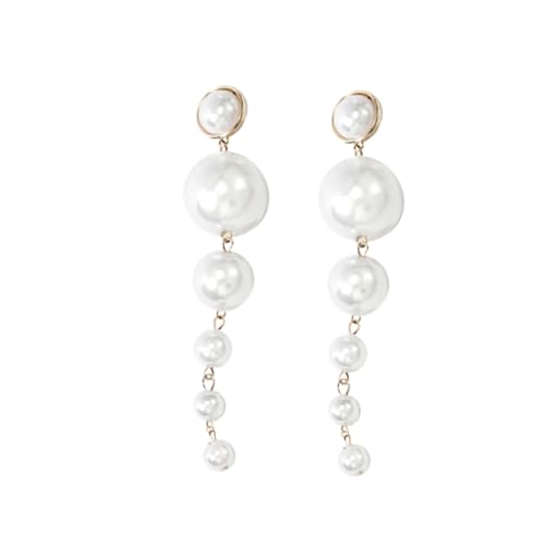 minkissy Lange Perlenohrringe für Damen Ohrhänger mit Simulationsperlen Stilvoller Schmuck für Hochzeiten Partys und Alltag von minkissy