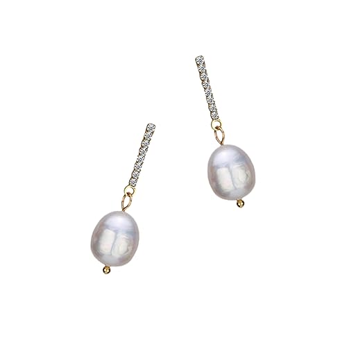 minkissy Süßwasser-zuchtperlen Ohrhänger Lang Oval Perlenohrhänger Für Damen Modischer Ohrschmuck Party Alltag von minkissy