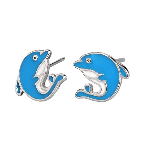 1 Paar Sterling Silber Delphinohrringe Ohrstollen Delphin-ohrringe Kristallohrringe Blau von minkissy