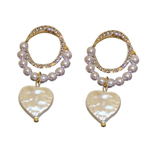 1 Paar Zirkonia Ohrringe mit Perlen Herz Anhänger für Damen Silber Schmuckstücke Geburtstagsgeschenk Perlenhochzeit von minkissy