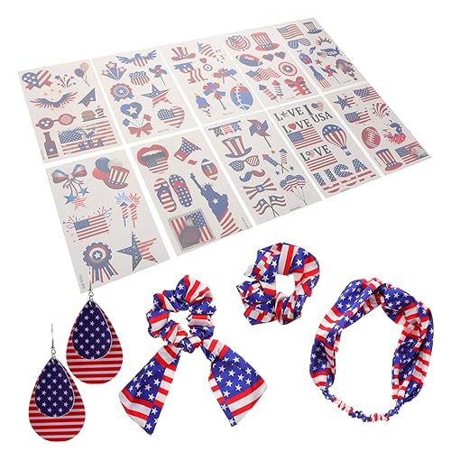 minkissy Unabhängigkeitstag-accessoire Patriotischen Ohrringen Stirnband Und Dekorative Aufkleber Für Partys Und Feiertage von minkissy