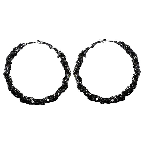 minkissy Große Schwarze Creolen für Damen Geometrische Ohrringe Metall Übertriebenes Design Leicht und Vielseitig für Verschiedene Anlässe von minkissy