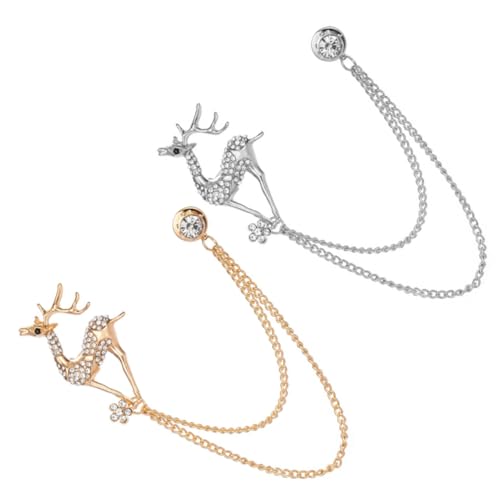 2 Sätze Reh Broschen Mit Kette Funkelnde Anstecknadeln Für Anzüge Einzigartiger Kleidungsschmuck Für Damen Herren Perfektes Für Besondere Anlässe 2 Stücke * 2 von minkissy