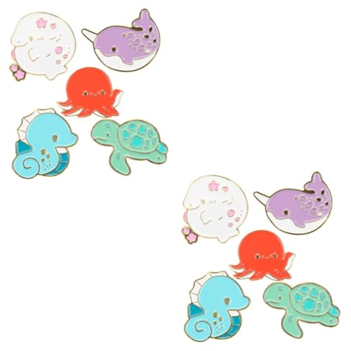 2 Sätze Teiliges Cartoon Tier Broschen Lustige Emaille Pins Für Kleidung Taschen Accessoires Meeresbewohner Design Tägliche Kostümdekoration Diy Projekte 5 Stücke * 2 von minkissy