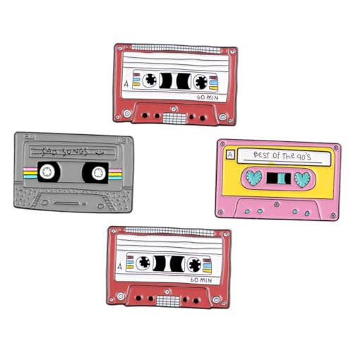 2 Sätze Vintage Cassette Tape Brosche Retro Cartoon Anstecknadel Für Jacken Taschen Für Freunde Zu Besonderen Anlässen 4 Stück * 2 von minkissy