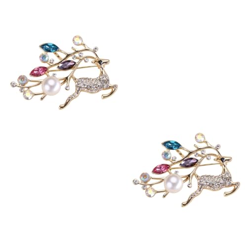 2 Stück Schicke Damen Brosche mit Perlen Reh Dekorative Anstecknadel für Partys Hochzeiten Geburtstagsfeiern Roségold für Accessoires Tägliches Styling von minkissy