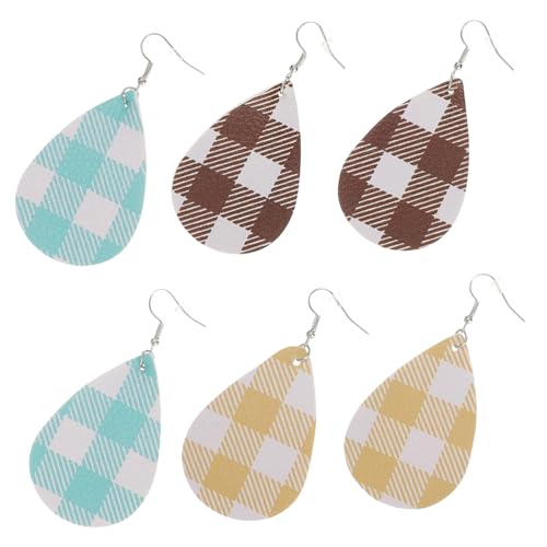 3 Paare Damen Ohrringe im Design PU Faux Ohrringe Karomuster Leicht Passend von minkissy