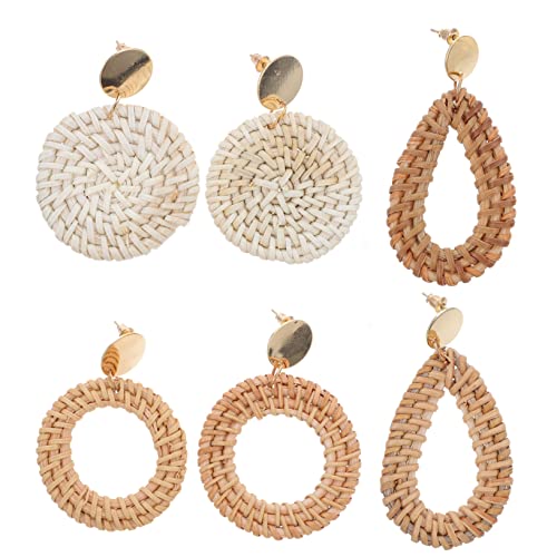 minkissy 3 Paar Rattan Ohrringe Dekorative Hängeohrringe für Damen Ohrstecker Ohraccessoires für Hochzeiten und Partys von minkissy