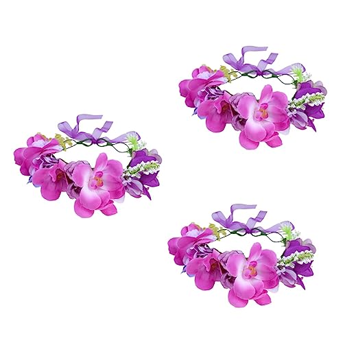 3 Stk Braut Haarkranz Halo Floraler Kopfschmuck Festival Stirnbänder Frauen Brautjungfer Haarkranz Blumenkranz Stirnband Haarband Urlaub Rose Violett Heiligenschein von minkissy