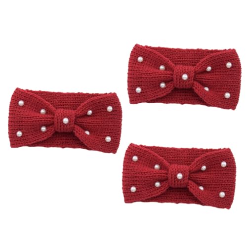 minkissy 3 Stk Bowknot-Kopfbedeckungen gestricktes Haarband Perlenstirnbänder Schleife-Stirnband damen stirnbänder haarschmuck Haarbänder Perlenhaarband gehäkeltes Stirnband Krawatte Schal von minkissy