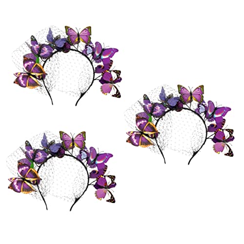 3 Stk Schmetterlings-stirnband Haarspange Zum Geburtstag Flapper-fascinator Aus Den 1920er Jahren Tea-party-fascinator-hut Cocktailhut Plastik Violett Damen Tarnung Hochzeitskleid von minkissy