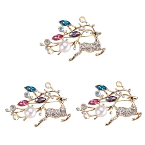 3 Stück Brosche mit Hirschmotiv Perlen Dekorative Damenbrosche Roségold für Partys Hochzeiten Anlässe Perlenaccessoires für Frauen von minkissy