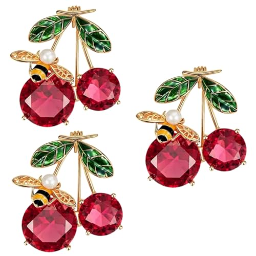 3 Stück Kreative Brosche mit Kirschmotiv Süße Anstecknadel für Damen Elegantes Modeaccessoire für Kleidung Schals Hüte Partys Besondere Anlässe Einfache Befestigung Stilvolle von minkissy