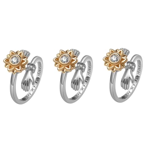 3 Stück Verstellbarer Sonnenblumen Rotationsring für Frauen Statement Ring Hochwertigem Material Einteilig für Partys Hochzeiten Festivals Besondere Anlässe von minkissy