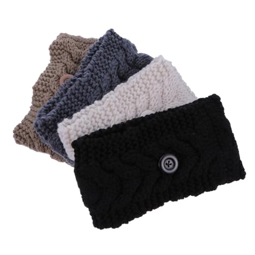 minkissy 4 Stück Knopf Wollstirnband Ohrenwärmer Stirnband Ohrwärmer Haarband Knoten Elastisches Stirnband Strickstirnband Mit Knöpfen Winterkopftuch Garn Kopfhörer Gesicht von minkissy