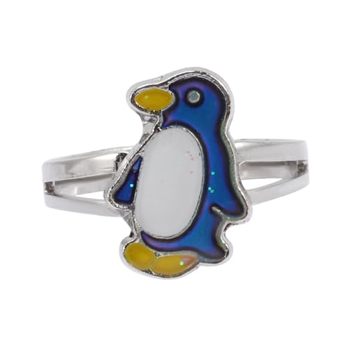 minkissy Pinguinring Farbwechsel Offener Ring für Mädchen Verstellbarer Tierring Langlebigem Material Schmuck für Frauen für Partys und Besondere Anlässe von minkissy