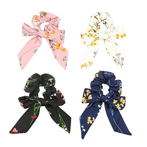 Haarschal mit Schleife 4 Stück Scrunchie Pferdeschwanzhalter mit Schleifen Pferdeschwanzhalter Schal Blumen Haargummis Schal Haargummis für Frauen von minkissy