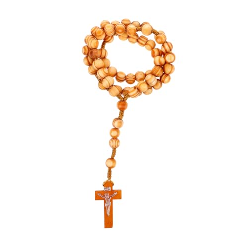 minkissy Rosenkranz-halskette Mit Kreuz-anhänger Aus Holz Für Männer Und Damen Schlicht Und Elegant Passt Zu Verschiedenen Outfits Und Anlässen von minkissy